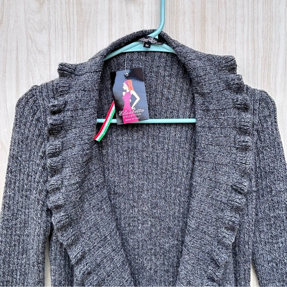 Elisabetta Collection Size M Gray Wool Blend Open Cardigan Sweater Ruffle - Picture 6 of 15
